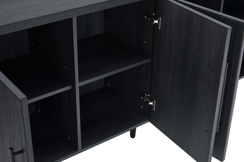Jodie Mid-Century Modern 65\" Fluted Sideboard in Charcoal Gray Buffet