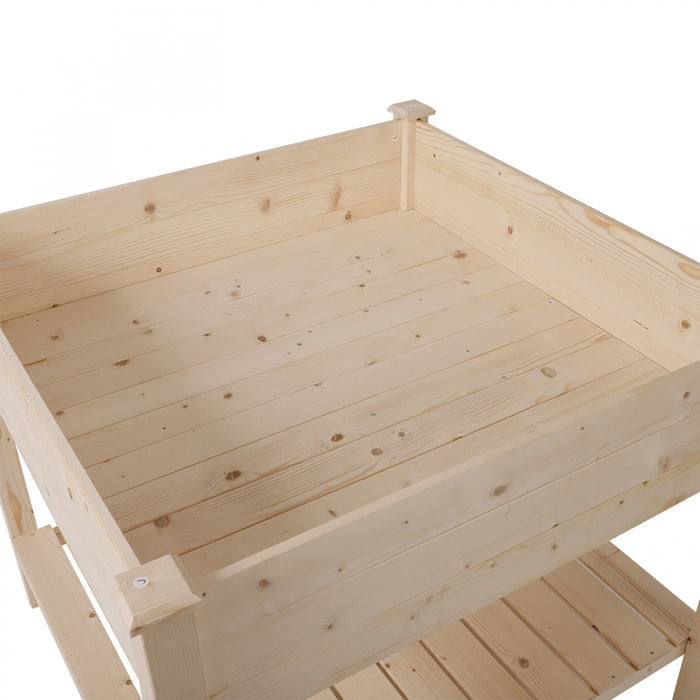 Outsunny Wooden Raised Garden Bed With Liner And Drainage Holes, Outdoor Elevated Planter Box With Legs And Storage Shelf, Garden Plant Stand Box