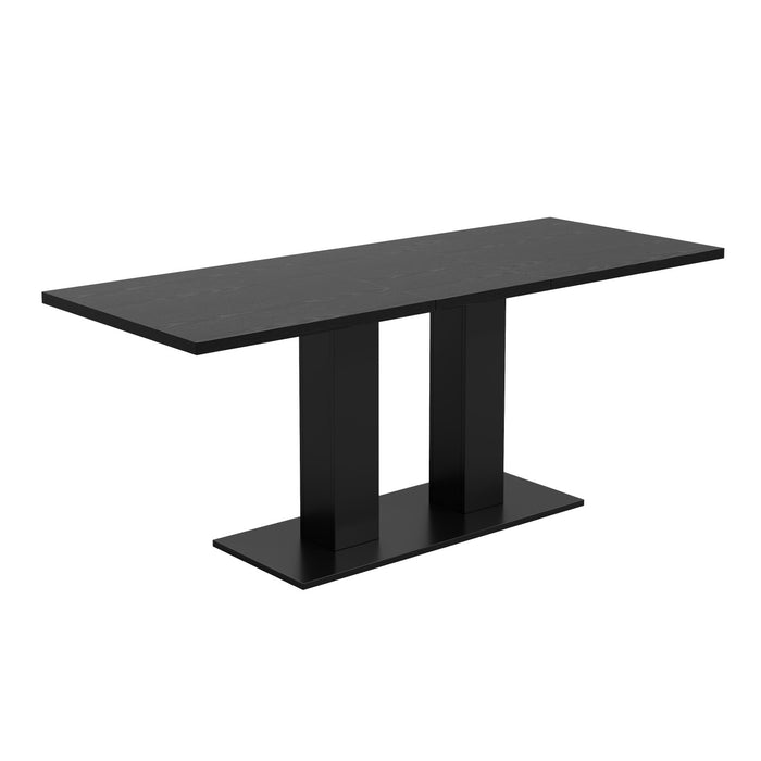 Vero 71 Inch Modern Rectangular Dining Table with Dual Pedestal Base and Black Finish, Black
