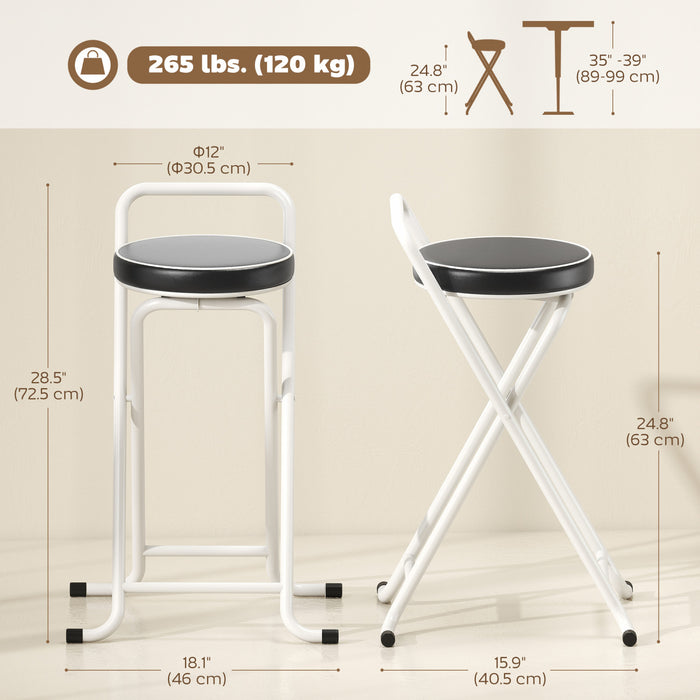 HOMCOM Folding Stools Set of 2, Foldable Bar Stools with PU Seat, Black