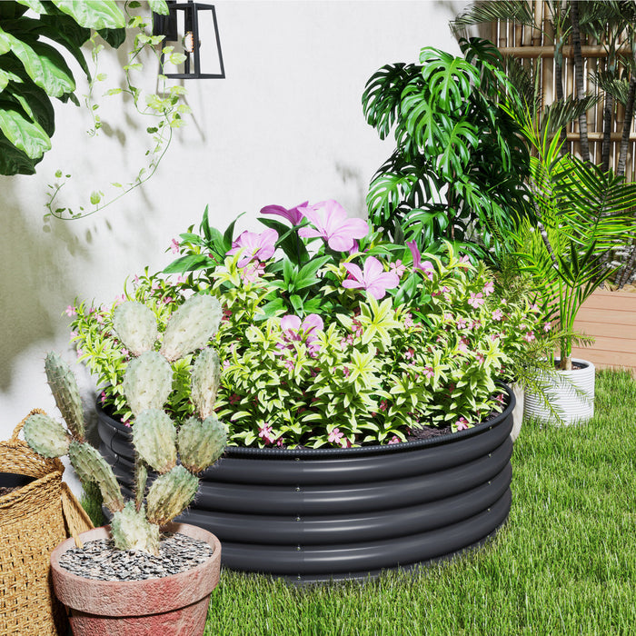 Outsunny Metal Planter, 4 x 4 x 1.5 ft Outdoor Garden Box Dark Grey