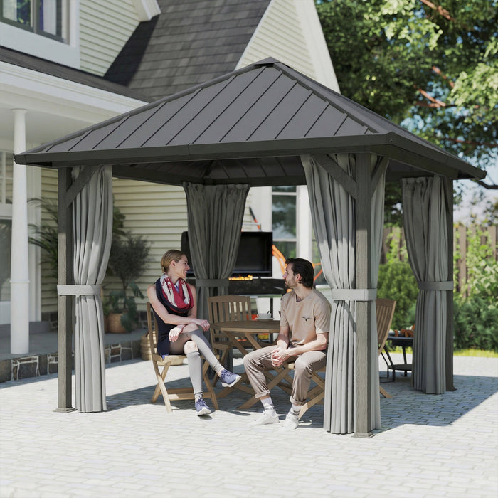 Outsunny 10' x 10' Hardtop Gazebo with Steel Roof, Netting and Curtains