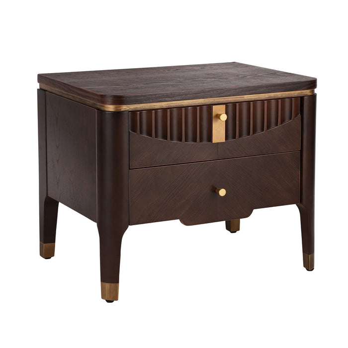Liam Modern Wave Design Nightstand with 2 Storage Drawers,Dark Brown