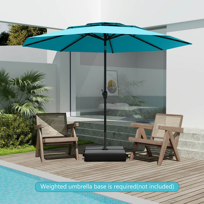Costway 10 ft 3-tier Vented Patio Umbrella Large Market Table Umbrella Outdoor Sun Shade Turquoise