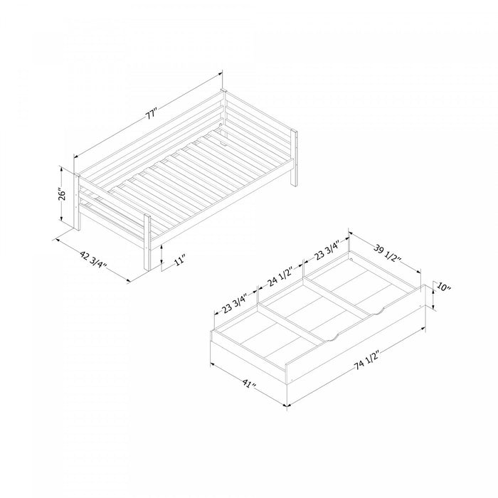 Sweedi Solid Wood Daybed With Trundle Bed - Natural Wood 