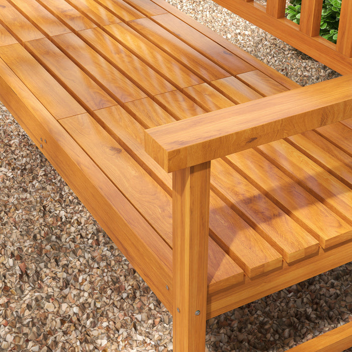 Outsunny Outdoor Bench With Liftable Middle Table, 60\" Wood Garden Bench