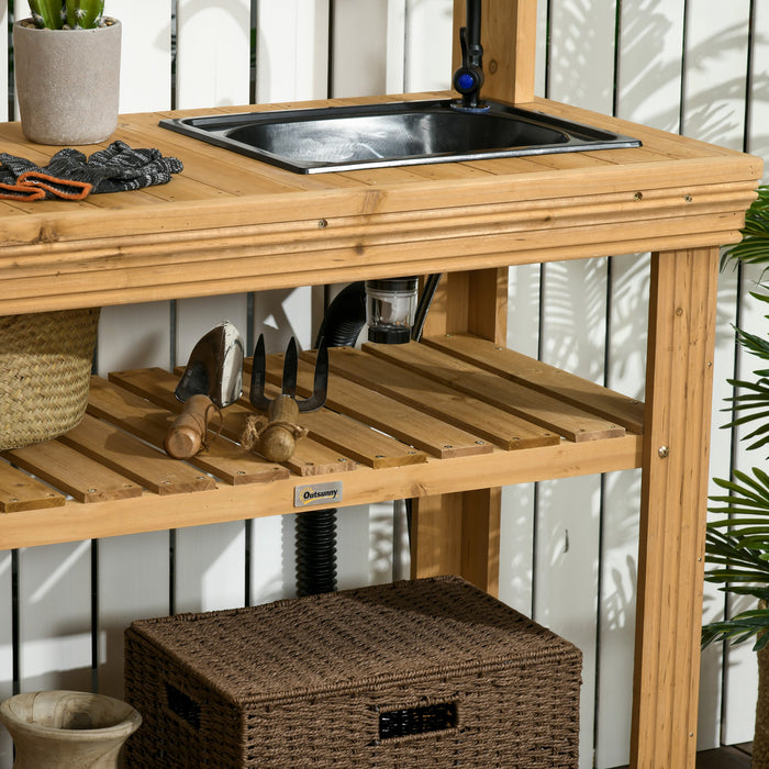 Outsunny Potting Benches For Outside With Faucet, Removable Sink, Shelves