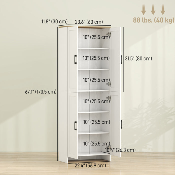 HOMCOM 67\" Kitchen Pantry 4-door Storage Cabinet with Adjustable Shelves