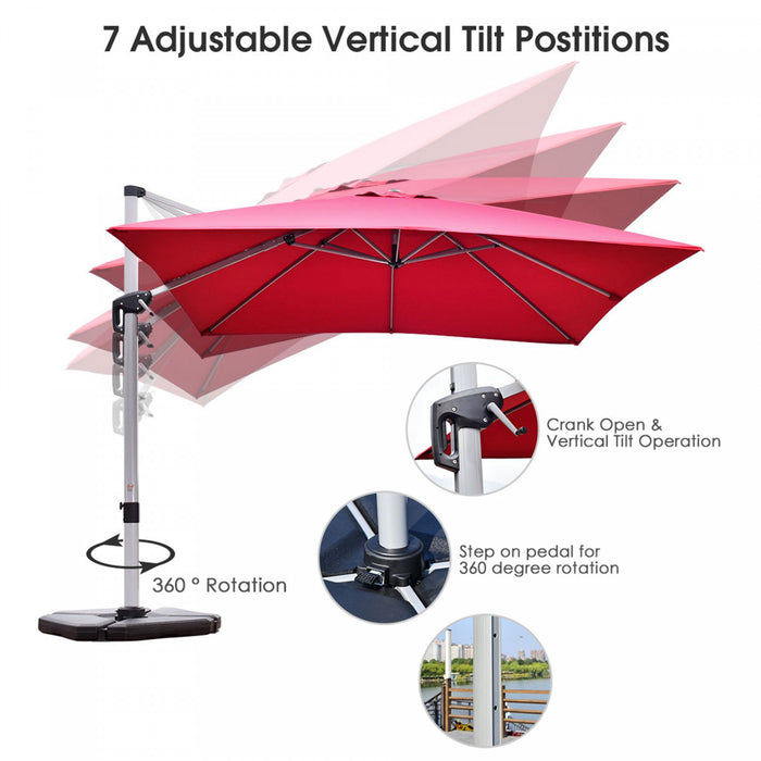 Costway 10Ft Square Patio Offset Cantilever Umbrella 360 Degree Tilt Aluminum Red