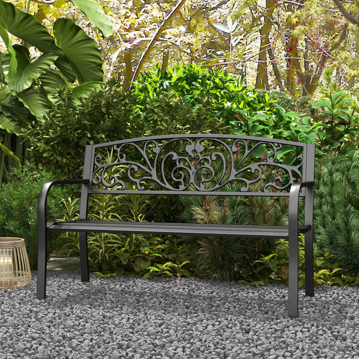 Outsunny 50\" 2-seater Garden Bench Chair For Yard, Lawn, Porch, Black