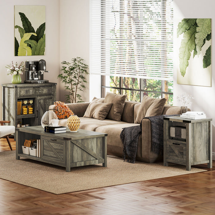HOMCOM Rustic Barn Door Storage Cabinet Modern Farmhouse Buffet Sideboard