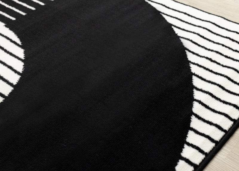 Florence Black White Stripes and Hollow Circle Modern Design, 4'7\" x 6'7\" Indoor Area Rug