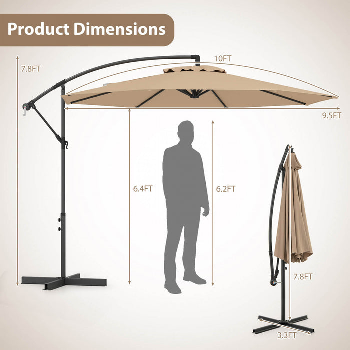 Costway 10FT Patio Offset Hanging Umbrella Easy Tilt Adjustment 8 Ribs Backyard Tan