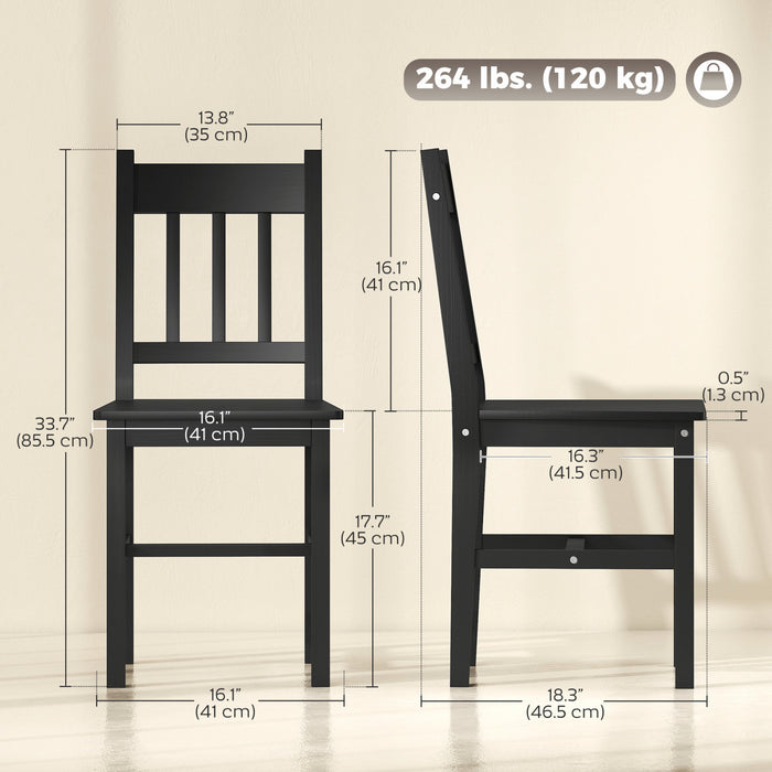 HOMCOM Dining Chairs Set of 2 with Slat Back Pine Wood, Black