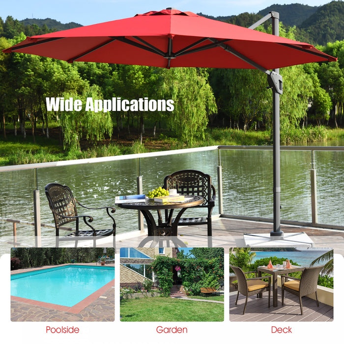 Costway 11ft Patio Offset Umbrella Cantilever Rotation Aluminum Tilt Cross Base Wine