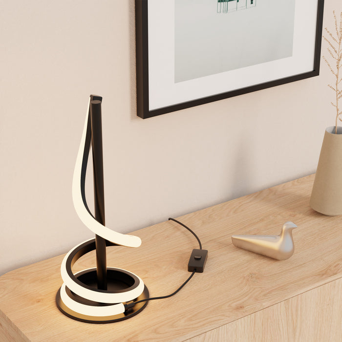 16\" Matte Black Sculptural Curved LED Table Lamp 