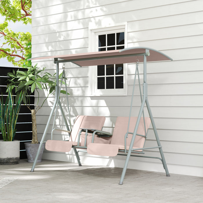 Outsunny Double Outdoor Swing Chair With Pivot Table And Storage, Beige