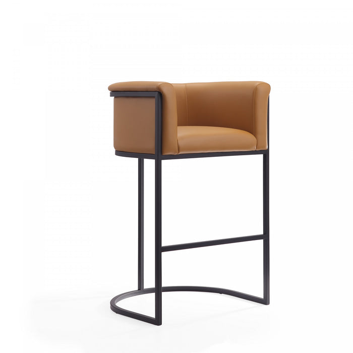 Cosmopolitan Mid-Century Modern Metal Upholstered Barstool in Camel - Set of 3 Bar Stool