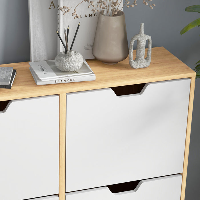 HOMCOM Shoe Cabinet with 4 Flip Drawers and Adjustable Shelves, Natural