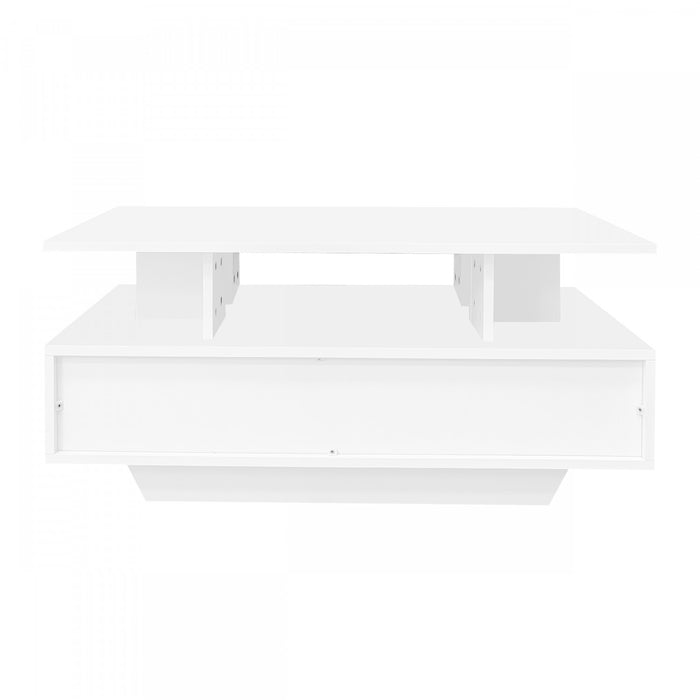 Lucas LED Coffee Table with Storage Drawers and Open Shelves,White