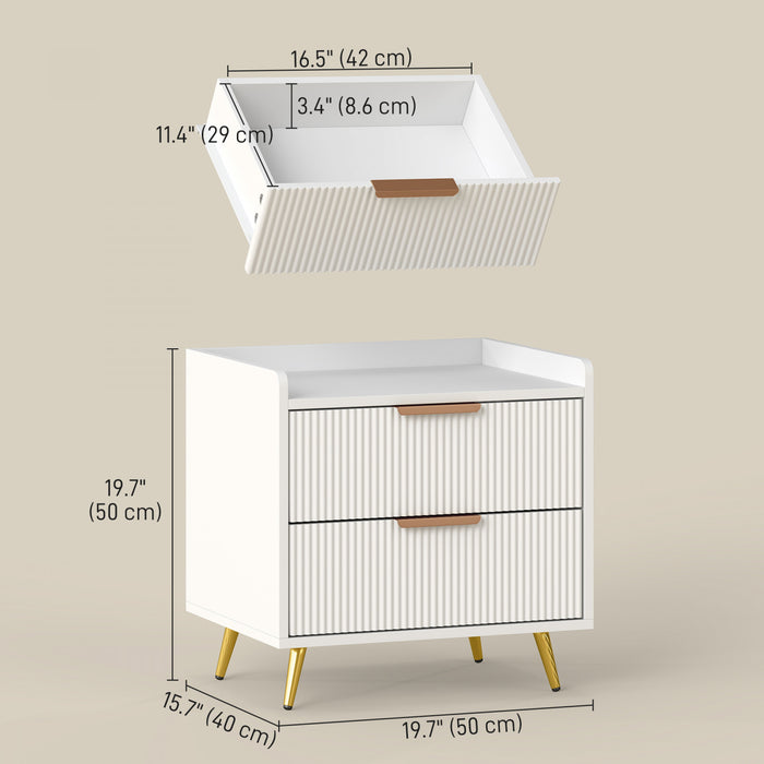 HOMCOM Bedside Table, Nightstand with 2 Drawers for Bedroom, White