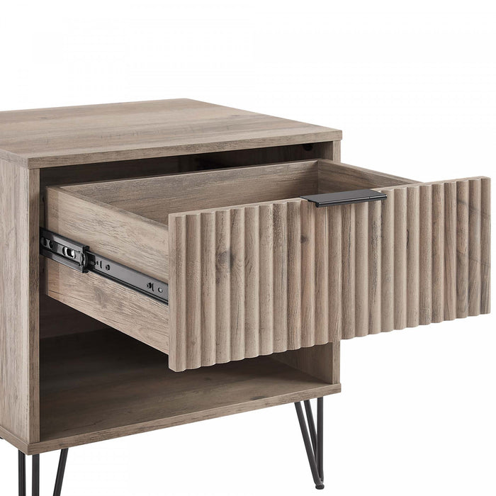 Dumbo Modern 20\" Fluted Nightstand in Rustic Gray (1-Drawer) - Set of 2
