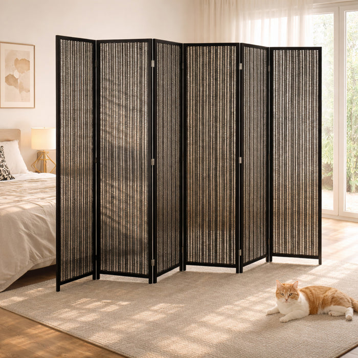 HOMCOM 6 Panel Room Divider with Handwoven Bamboo, Folding Privacy Screen