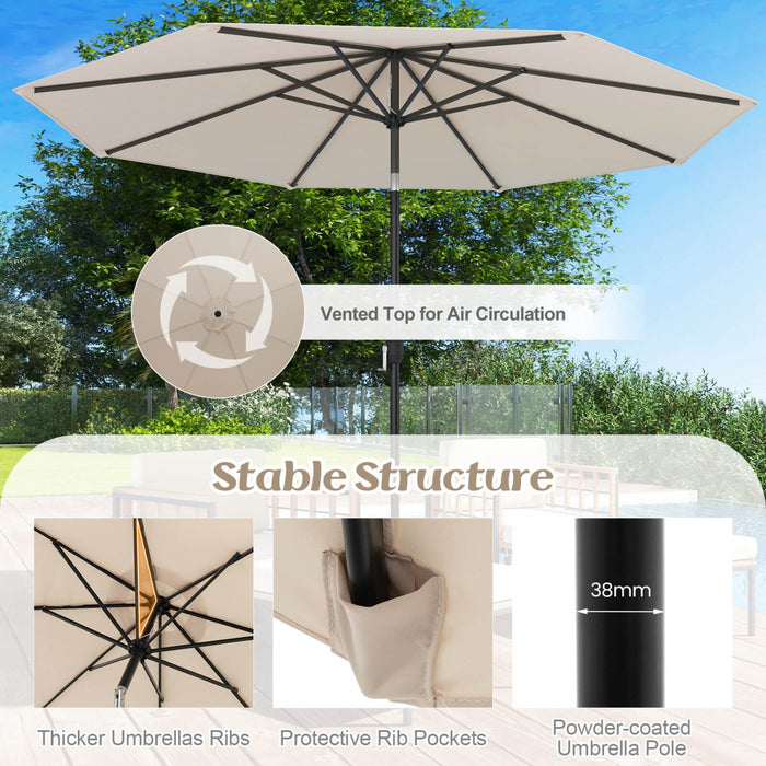 Costway 10FT Patio Umbrella Tilt Market Sunshade Deck Yard Garden Parasol with 8 Ribs Beige
