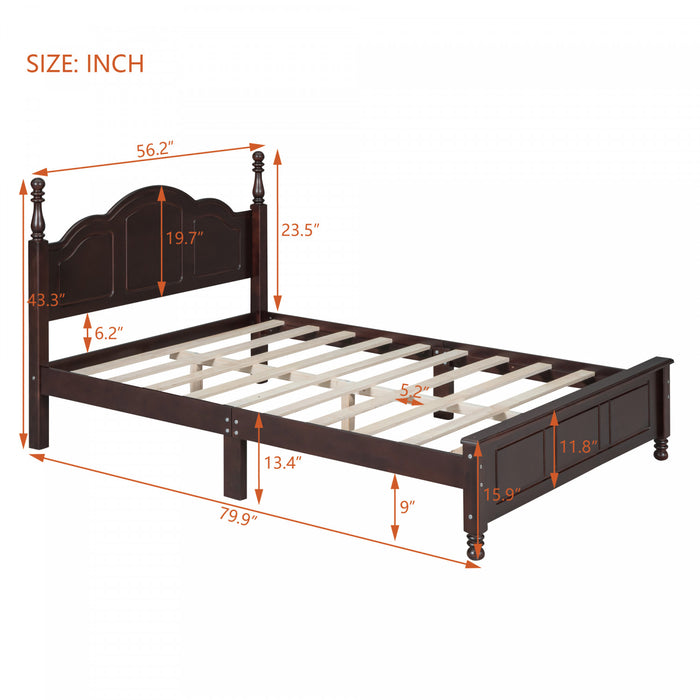 Jessie Retro Style Platform Bed with Wooden Slat Support,Full Size, Walnut Full Bed