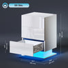 HOMCOM Modern LED Nightstand Bedside Table with Drawers, Glossy White