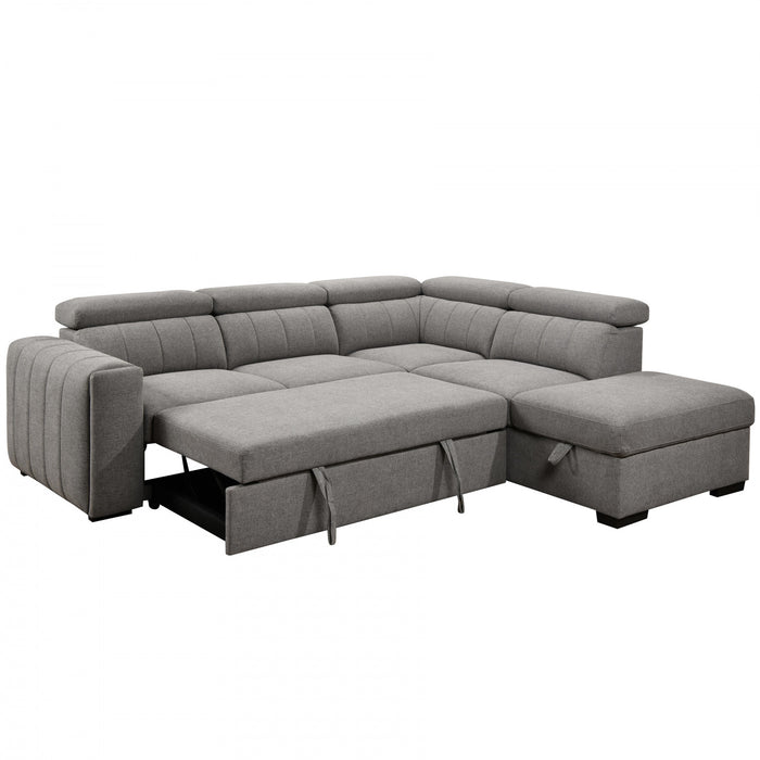 Keane 101 in. Fabric Sleeper Sectional with Storage Chaise and Adjustable Headrests - Grey