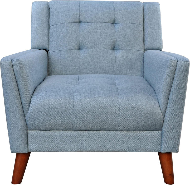 Midway Mid-Century Modern Armchair with Tufted Waffle Stitch, Blue, Walnut