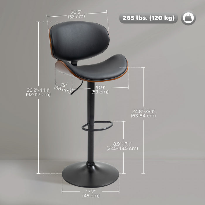 HOMCOM Bar Stools Set of 2 with Curved Back and Footrest