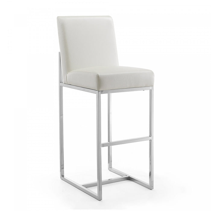 Element Modern Metal Upholstered Barstool in Pearl White - Set of 3