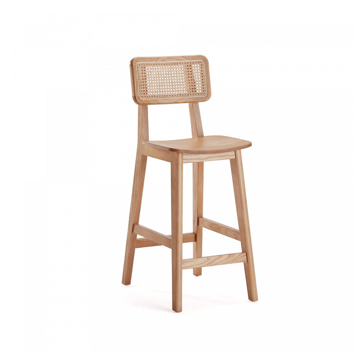 Versailles Industry Chic Cane Back Wood Counter Stool in Natural - Set of 2