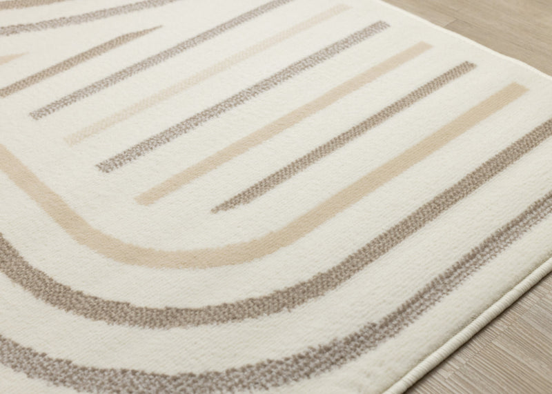 Forte Cream Beige Brown Curvy Lines Area Rug - 7'9\" x 10'6\"