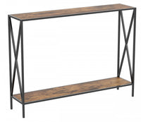 40” Console Table With 1 Shelf - Brown Reclaimed Wood Black Metal Base 