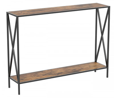 40” Console Table With 1 Shelf - Brown Reclaimed Wood Black Metal Base | Console de 40 po avec 1 tablette - bois recyclé brun et base en métal noir