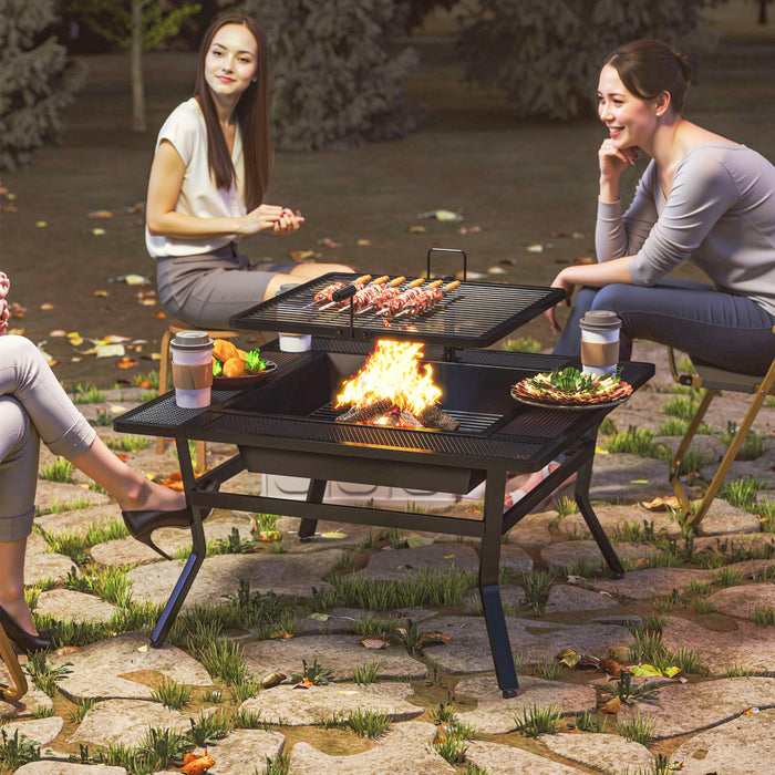 Outsunny Outdoor Fire Pit Firepit With Adjustable Grill Grate Poker, Black