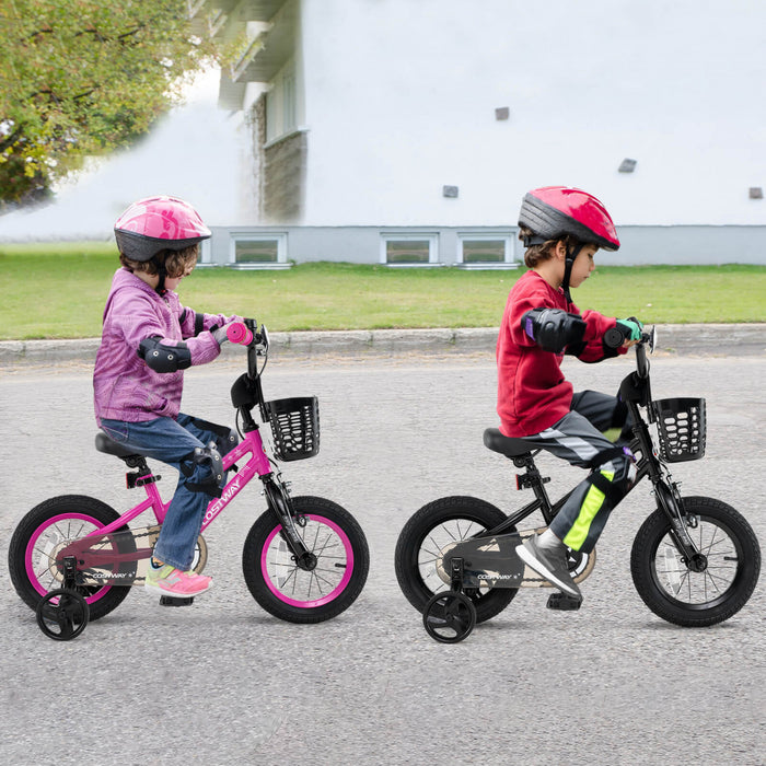 Costway 14\" Kid's Bike With Training Wheels Adjustable Handlebar & Seat Handbrake Black