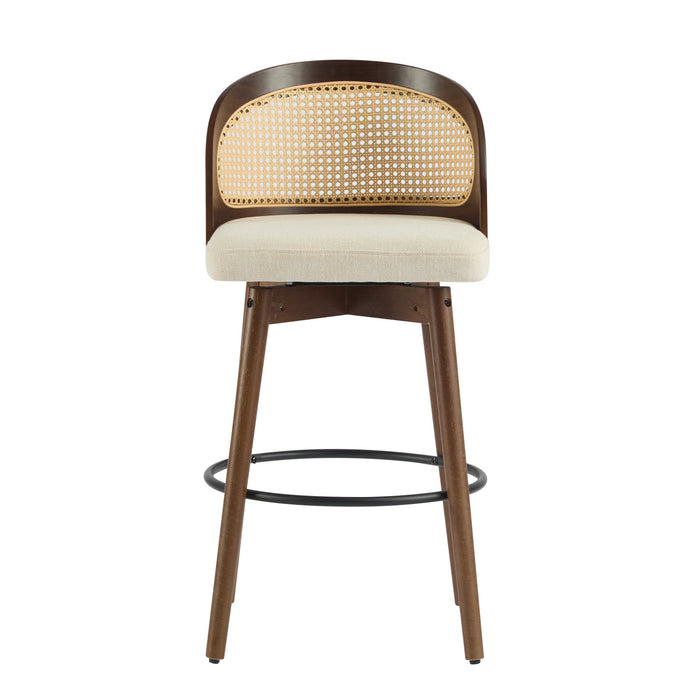 Calvin Indoor Counter Height Swivel Bar Stool Set of 2 with Ergonomic Backrest,Walnut