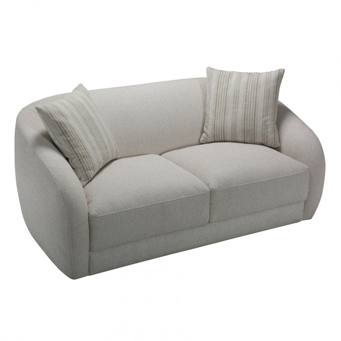 Isla 70 in. Boucle Loveseat with Rounded Barrel Arms and Accent Pillows - Cream