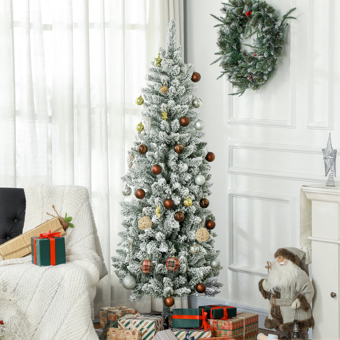 Homcom 6ft Flocked Pencil Artificial Christmas Tree With Steel Base, Green