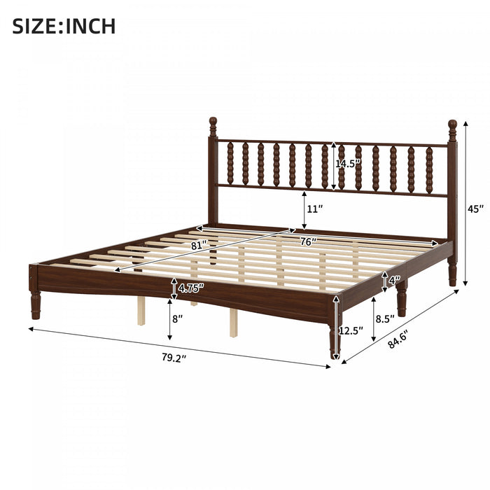 Oliver Retro Wood Platform Bed with Gourd Shaped Headboard - Dark Brown