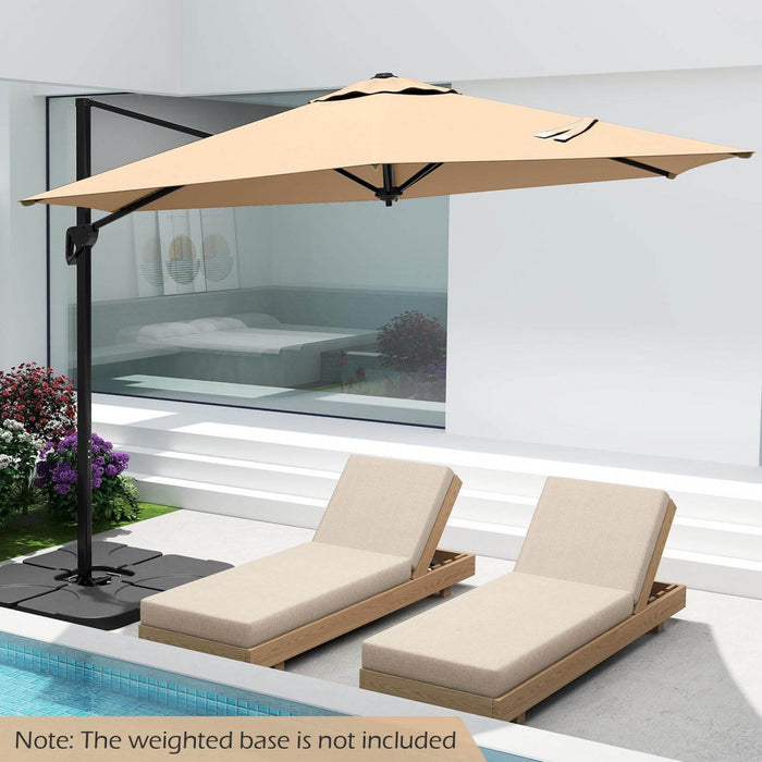 Costway 9 FT Patio Cantilever Umbrella with Sun-Protective Canopy, Top Air Vent Cross Base Beige