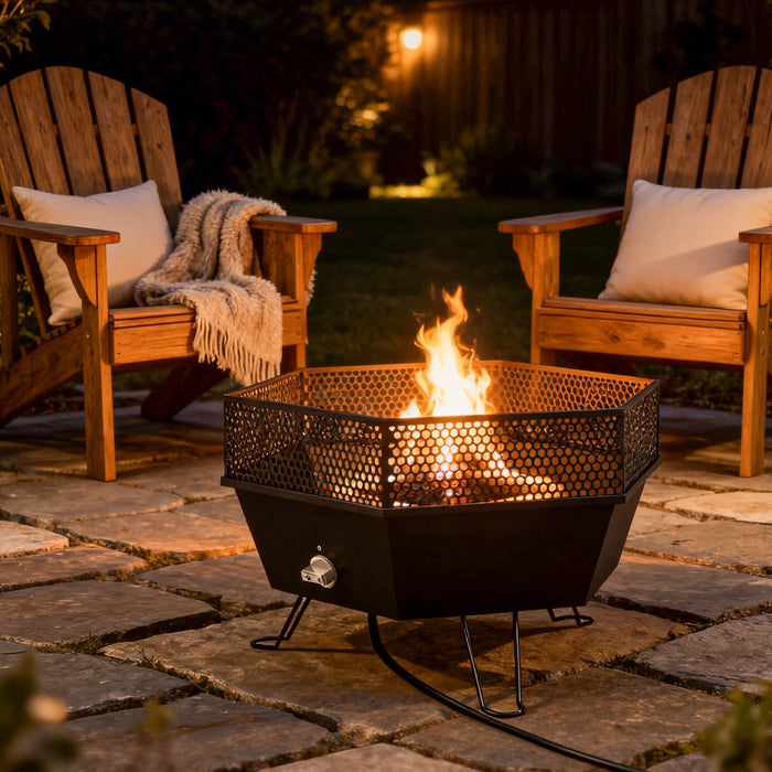 Outsunny Outdoor Fire Pit, Foldable Propane Firepits with Lid, Black