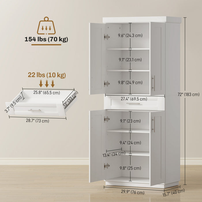 HOMCOM Modern Kitchen Pantry with Shelves, White