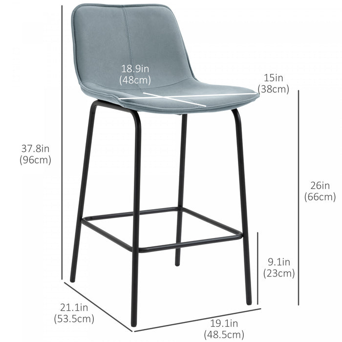 HOMCOM Bar Stools Set of 2, Microfiber Cloth Upholstered Bar Chairs