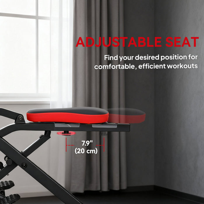 Soozier Foldable Squat Assist Rower with Adjustable Seat, Red