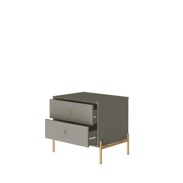 Manhattan Comfort Jasper Nightstand with Steel Gold Legs - Grey Gloss